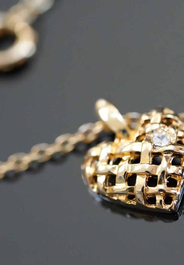 Vintage Lattice Heart Pendant, worn and on its own