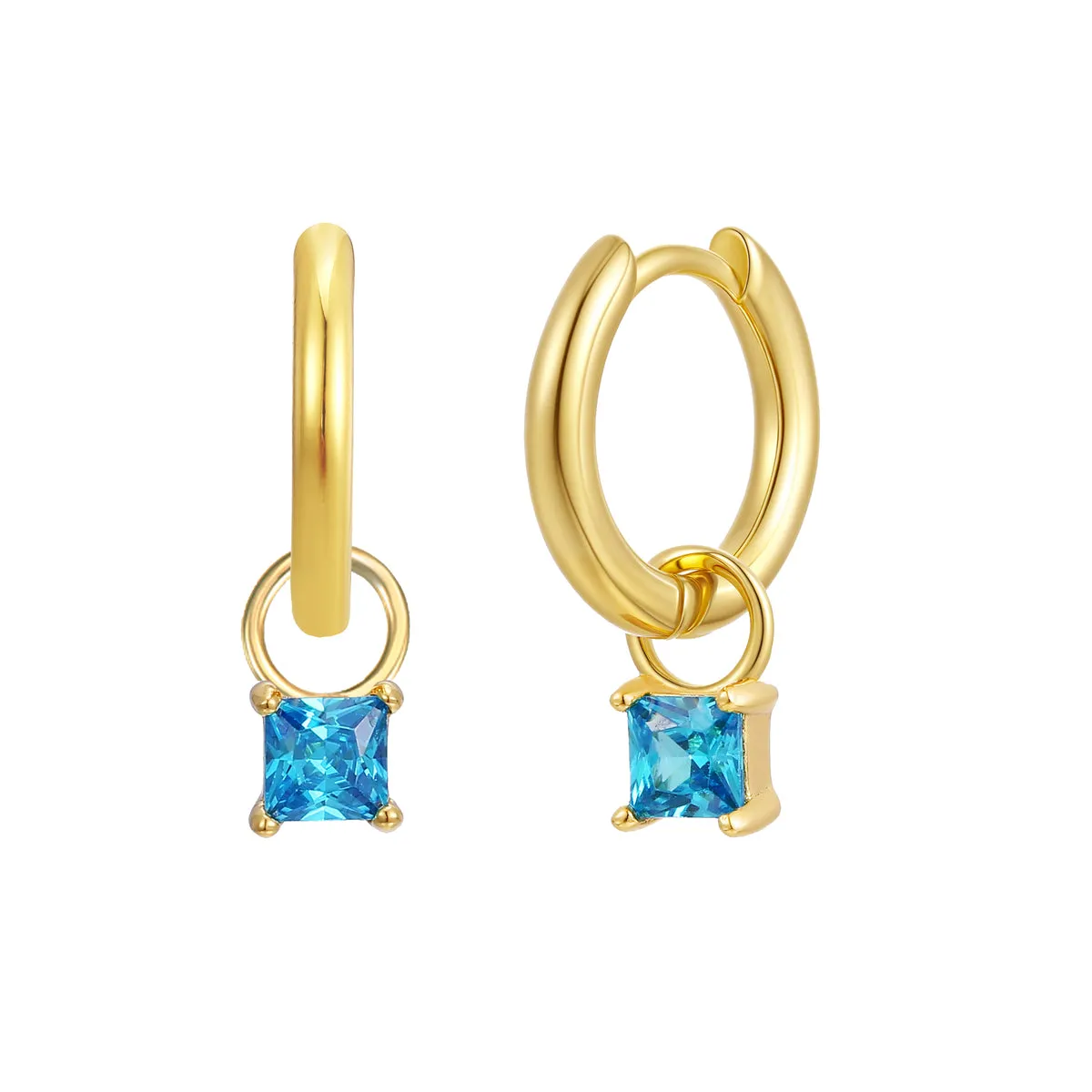 March Huggie Hoop Birthstone Charm Earrings