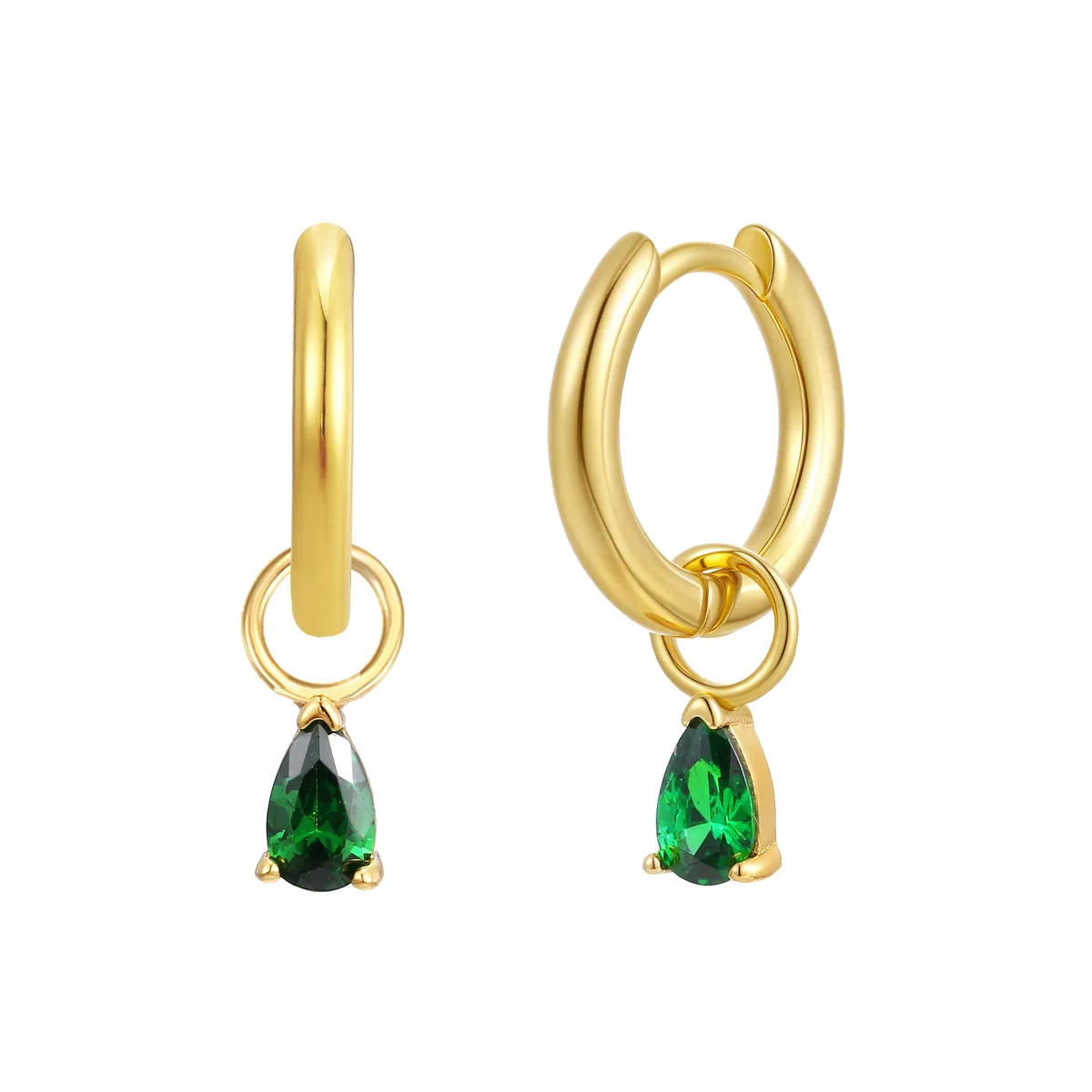 May Huggie Hoop Birthstone Charm Earrings