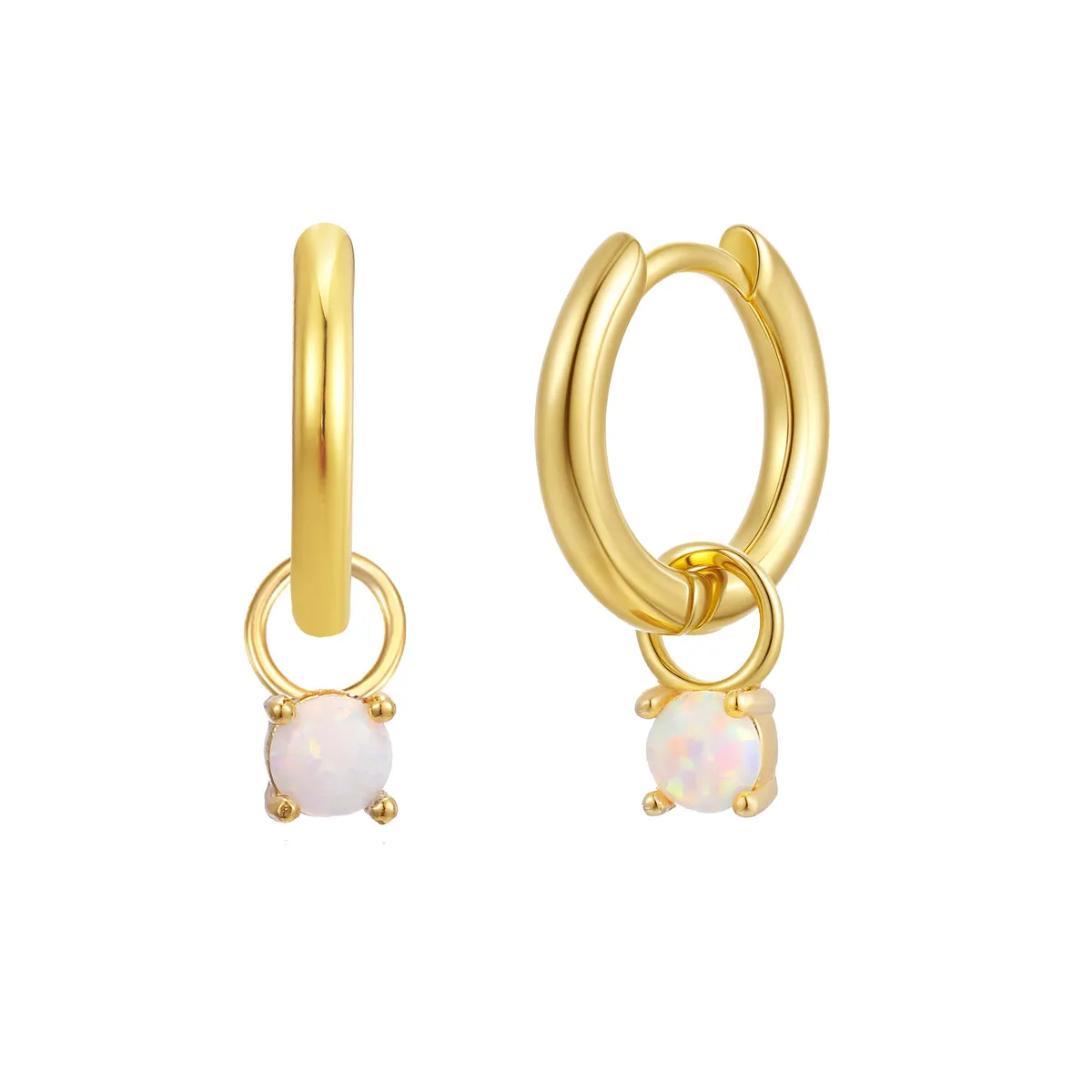 October Huggie Hoop Birthstone Charm Earrings