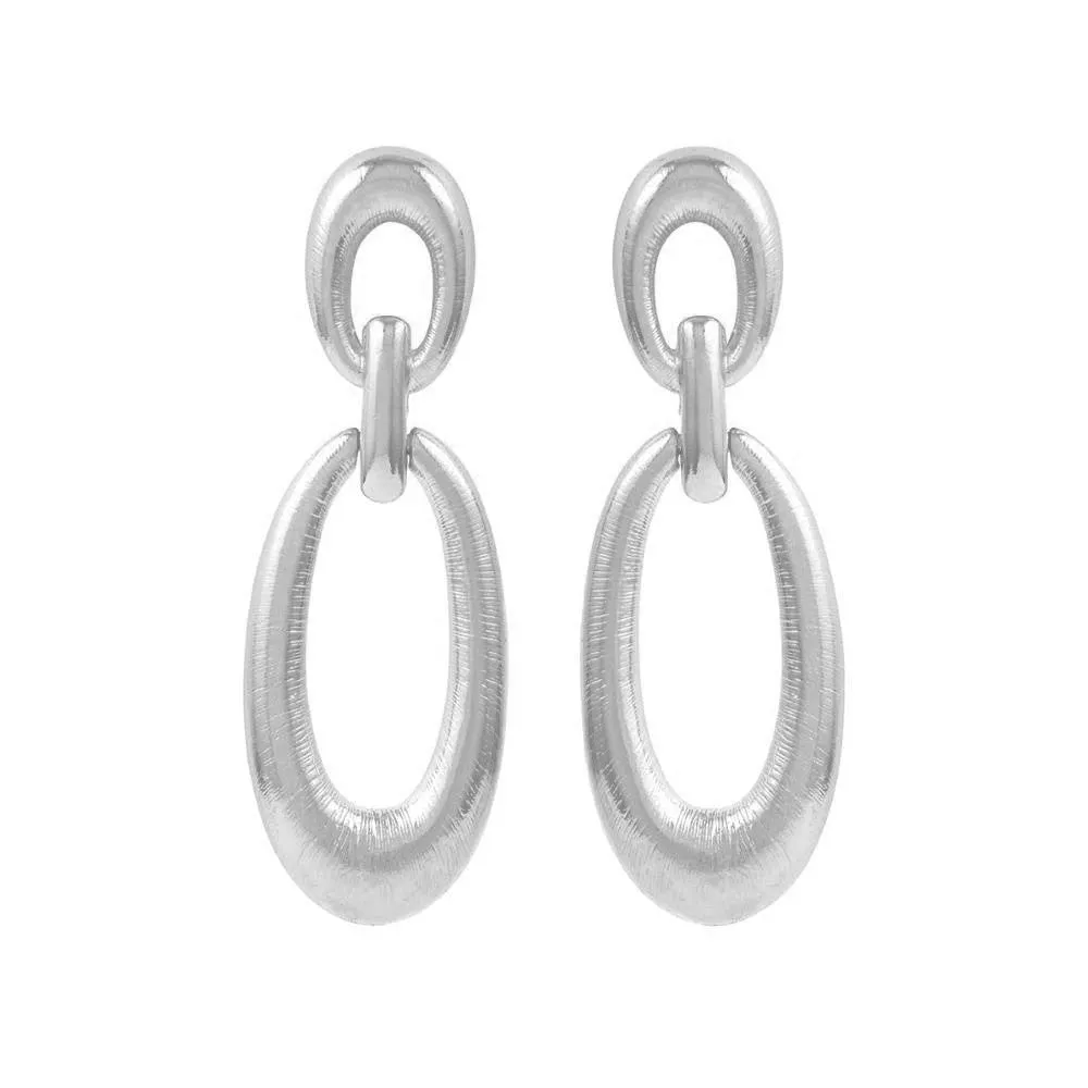 Vintage Brushed Silver Oval Link Earrings